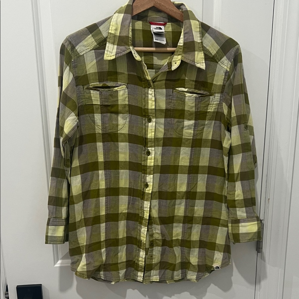 The North Face Olive and Light Green Plaid Shirt